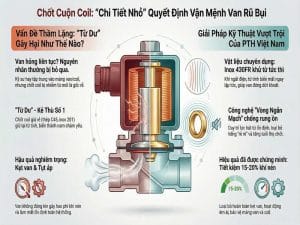Chốt cuộn coil armature assembly gây từ dư làm van rũ bụi kẹt và tụt áp hệ thống lọc bụi