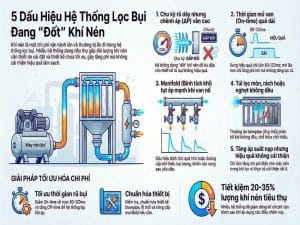 Hệ thống lọc bụi đang đốt khí nén do rũ bụi không tối ưu và thiết kế khí nén sai