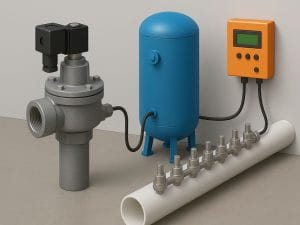 Hệ thống rũ bụi công nghiệp gồm van xung, bình khí nén và mạch điều khiển
