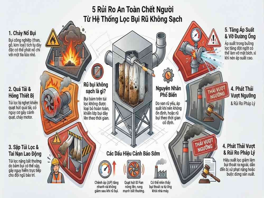 5 rủi ro an toàn chết người từ hệ thống lọc bụi rũ không sạch trong nhà máy