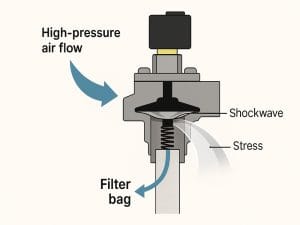 Hiện tượng Water Hammer gây rách màng van rũ bụi trong hệ thống lọc bụi túi vải