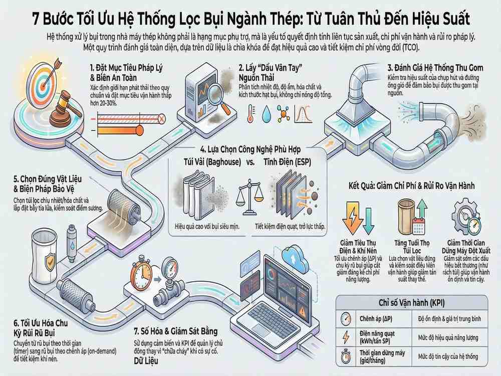 Xử lý khí thải thép bằng hệ thống lọc bụi công nghiệp