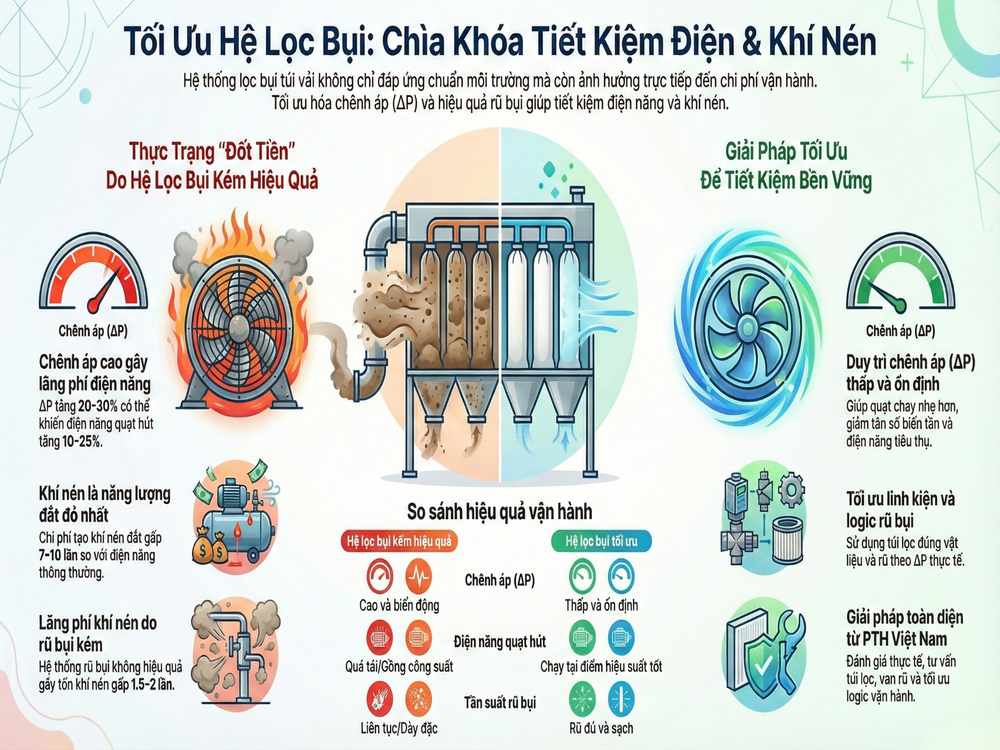 Lọc bụi tiết kiệm điện khí nén giúp giảm tiêu hao năng lượng trong nhà máy