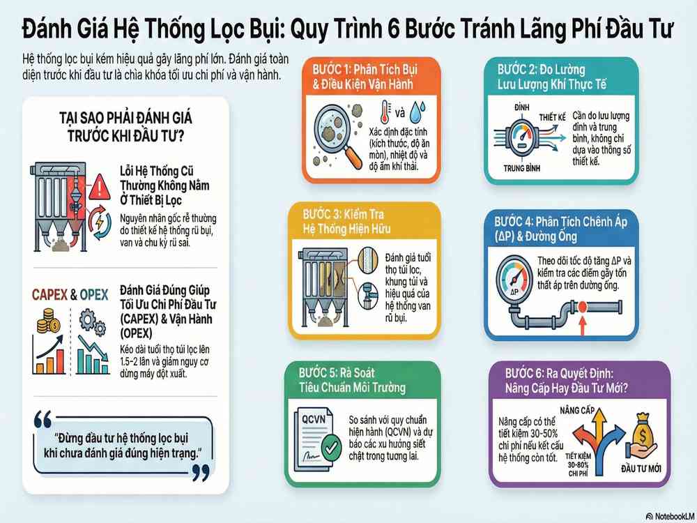 Đánh giá hệ thống lọc bụi theo quy trình 6 bước để tránh lãng phí đầu tư