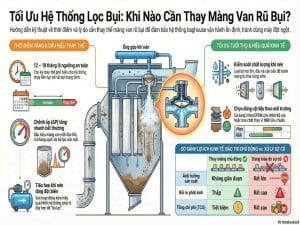 Thời điểm cần thay màng van rũ bụi khi chênh áp tăng, tiêu hao khí nén cao và hệ thống lọc bụi hoạt động kém hiệu quả