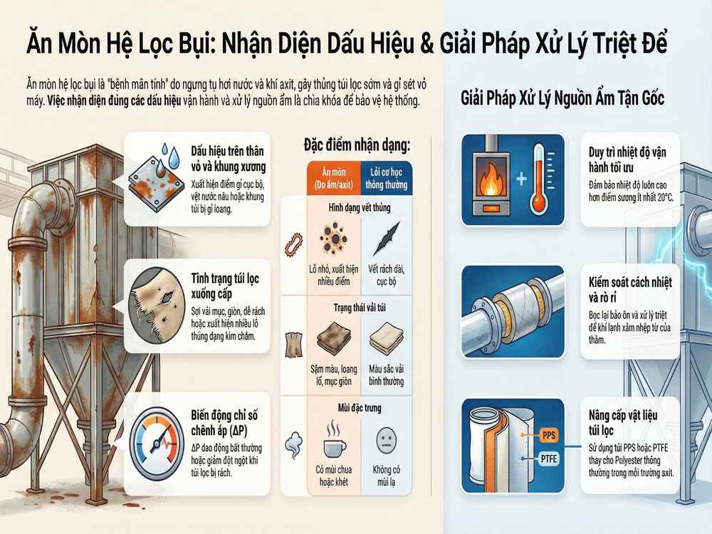 Kiểm soát nguồn ẩm trong hệ lọc bụi để chống ăn mòn
