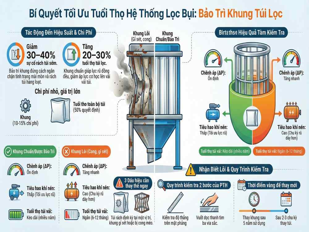 Bảo trì khung túi lọc trong hệ thống rũ bụi công nghiệp