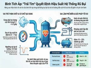 Bình tích áp rũ bụi trong hệ thống rũ bụi khí nén giúp ổn định áp suất xung