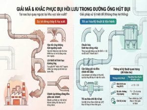 Hiện tượng bụi hồi lưu trong đường ống hút bụi do lỗi thiết kế dòng chảy và chênh áp