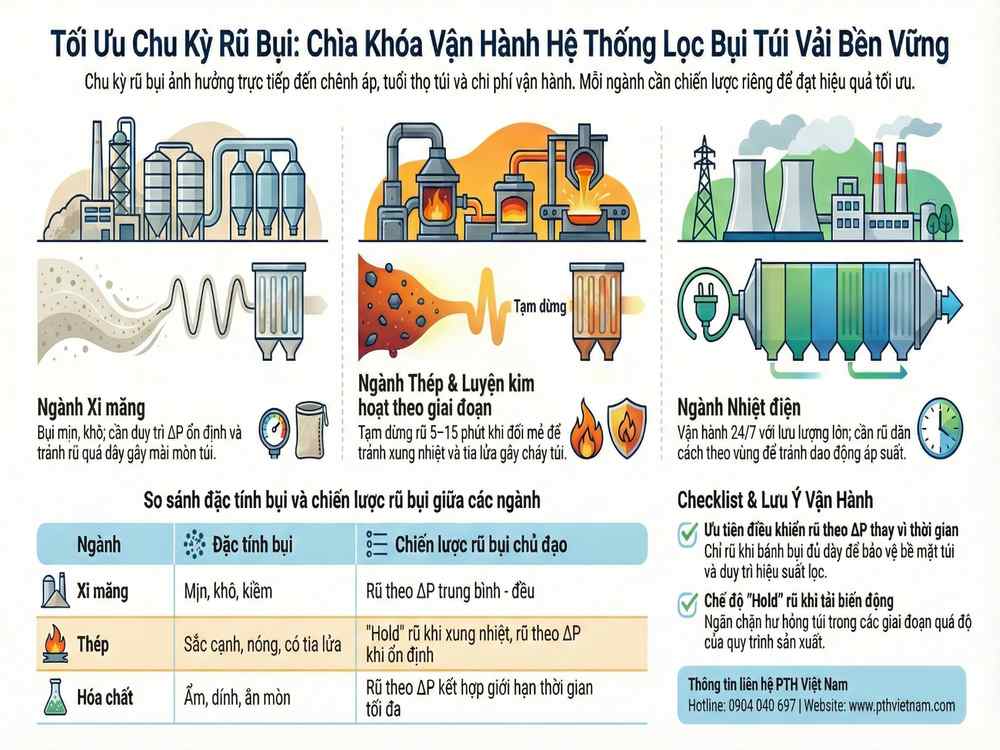 Chu kỳ rũ bụi tối ưu cho từng ngành trong hệ thống lọc bụi túi vải hệ thống lọc bụi túi vải