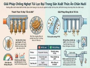 Giải pháp chống nghẹt túi lọc bụi trong sản xuất thức ăn chăn nuôi do bụi ẩm bết