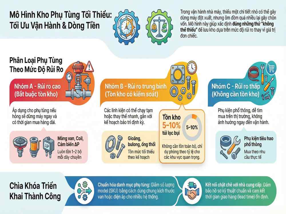 Mô hình kho phụ tùng tối thiểu giúp nhà máy giảm dừng máy và tối ưu tồn kho