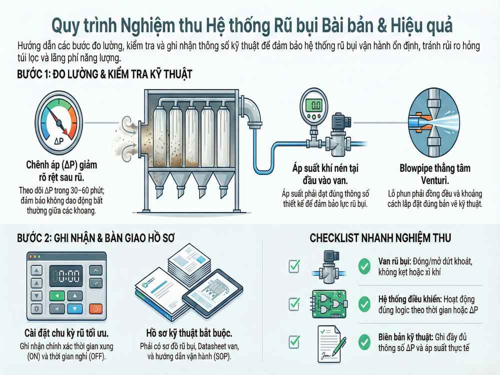 Bàn giao hệ thống lọc bụi thông qua nghiệm thu hệ thống rũ bụi đúng kỹ thuật