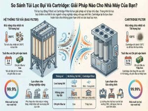 So sánh túi lọc bụi và cartridge filter trong hệ thống lọc bụi công nghiệp về hiệu suất và chi phí vận hành