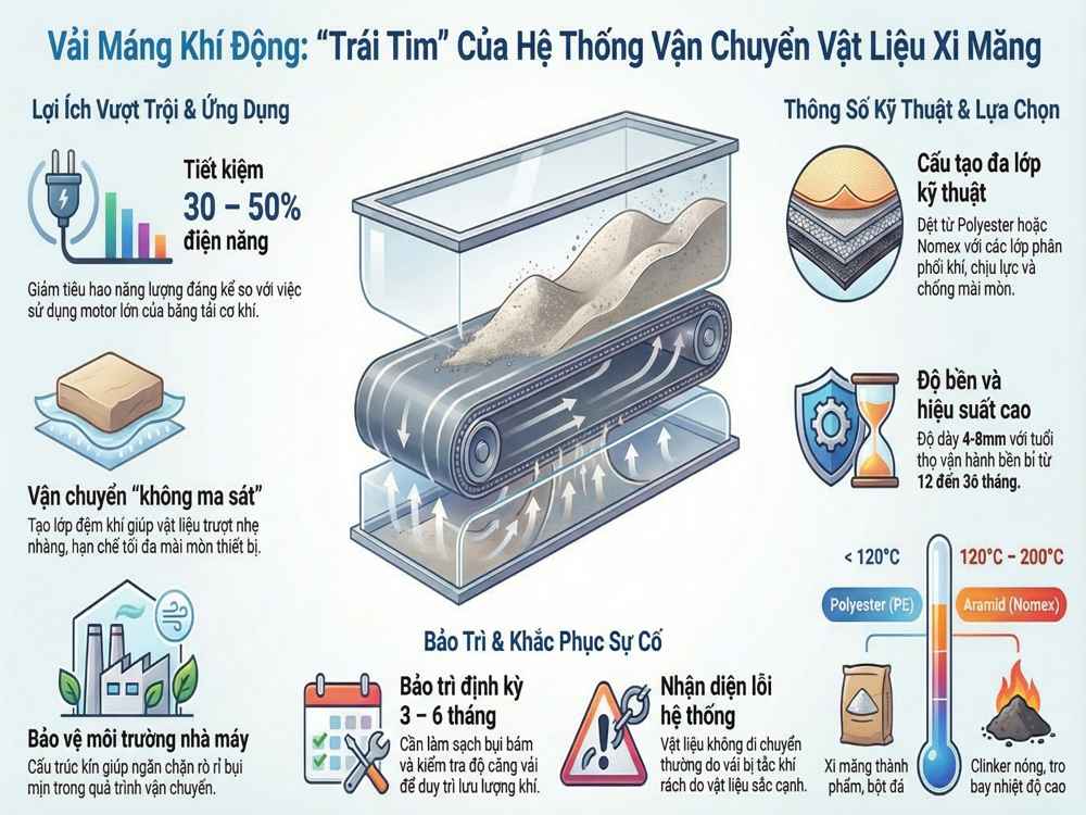 Airslide fabric for air-gravity conveying of cement powder