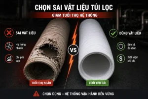 chọn sai vật liệu túi lọc gây giảm tuổi thọ hệ thống lọc bụi