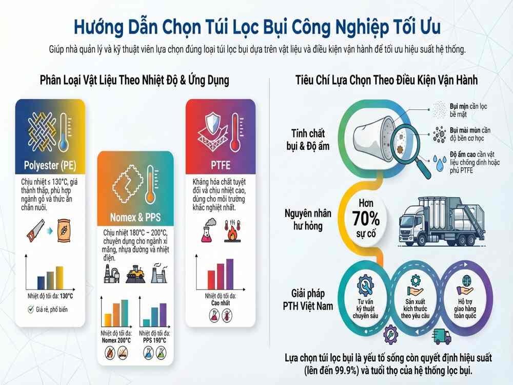Hướng dẫn chọn túi lọc bụi công nghiệp tối ưu theo vật liệu và điều kiện vận hành