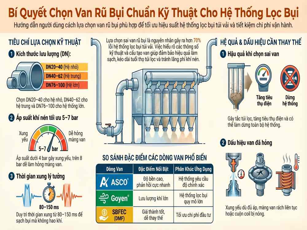 Chọn van rũ bụi đúng cách cho hệ thống lọc bụi túi vải công nghiệp