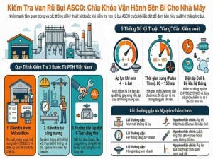 Kiểm tra van rũ bụi ASCO trước lắp đặt đảm bảo áp lực khí và thời gian xung đúng kỹ thuật