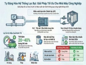 Tự động hóa hệ thống lọc bụi công nghiệp sử dụng PLC và cảm biến chênh áp giúp tối ưu vận hành và tiết kiệm khí nén