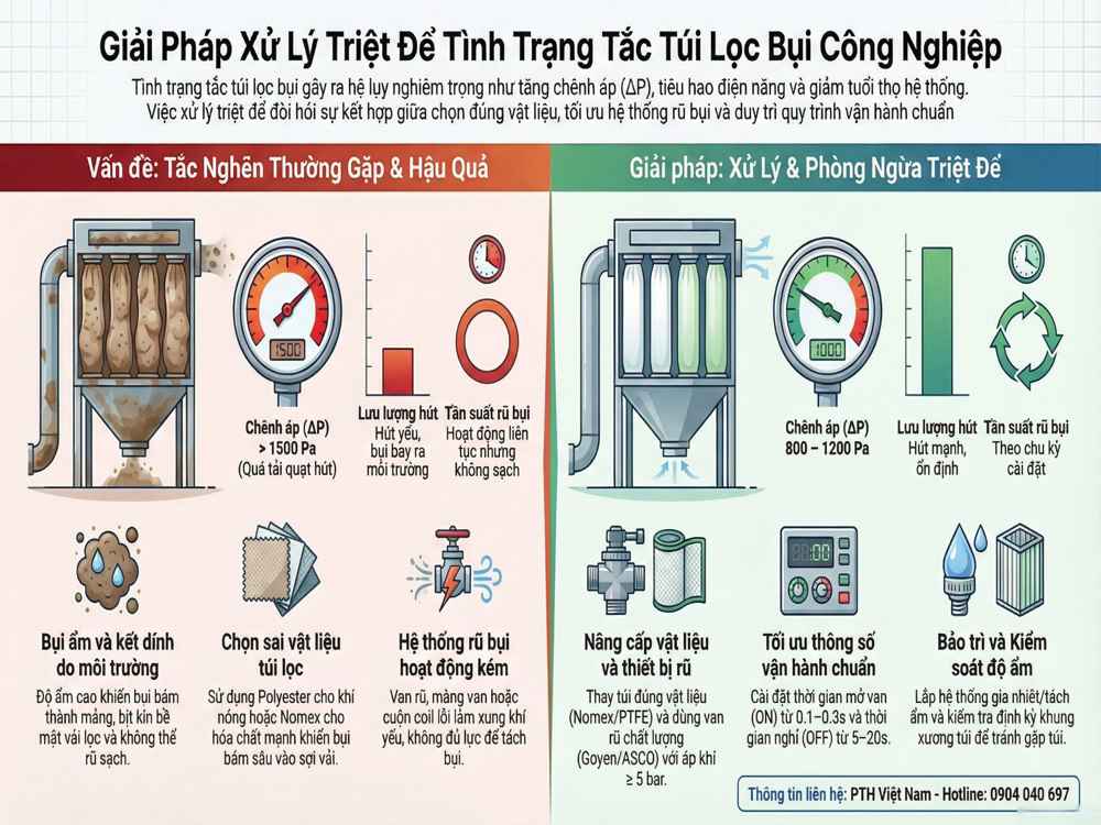 Giải pháp xử lý tắc túi lọc bụi công nghiệp và tối ưu hệ thống lọc bụi