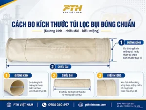 Cách đo kích thước túi lọc bụi đúng chuẩn đường kính chiều dài kiểu miệng tại PTH Việt Nam