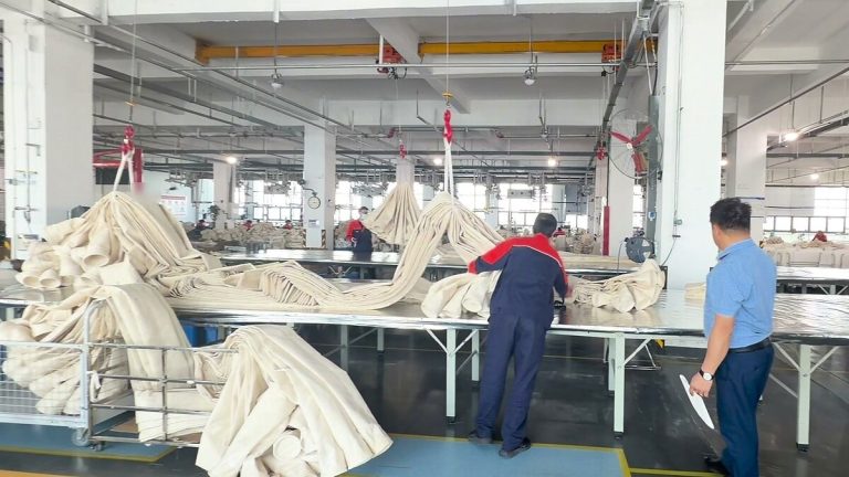 Industrial filter bags on the production line before packing