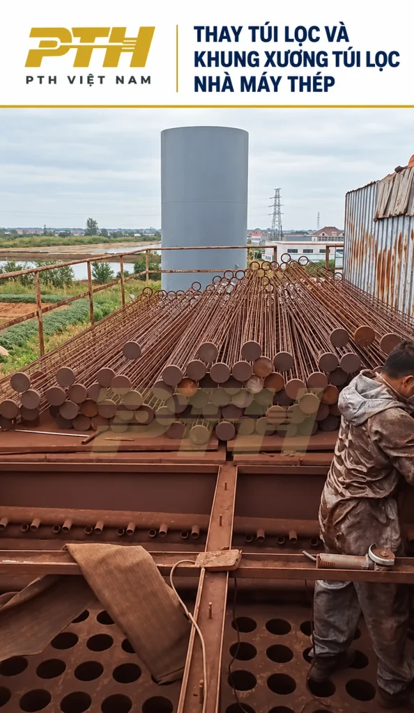 Thi công thay túi lọc và khung xương túi lọc bụi tại nhà máy thép